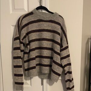 Madewell Fuzzy Gray and Brown Knit Sweater